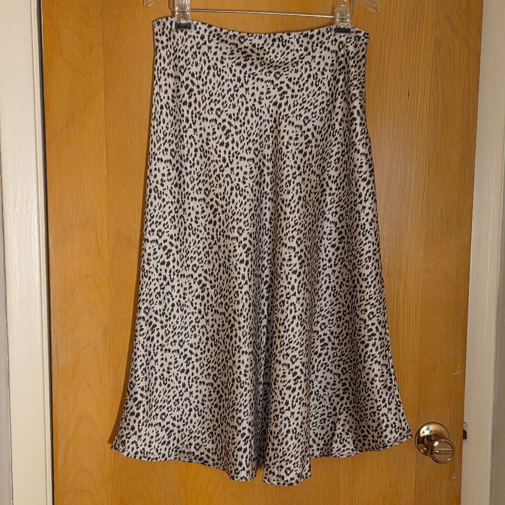 Princess Polly Zazu Satin Midi Skirt Womens 8 Gold Brown Leopard Print Flare